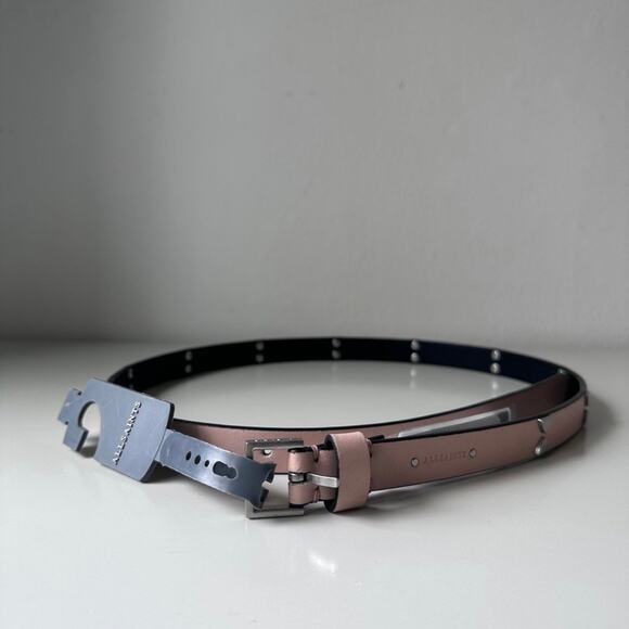 NWT  ALLSAINTS light pink leather belt with triangle stud accents size S - Picture 1 of 10
